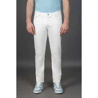 Moorer Mens White Slim Fit Trousers, Size 33