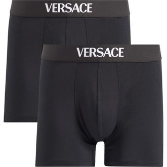 Versace Assorted 2-Pack Essential Logo Stretch Cotton Trunks in Black at Nordstrom, Size 4