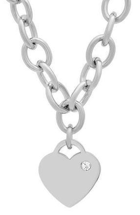 Steeltime Heart Pendant Rolo Chain Necklace in Silver at Nordstrom Rack, Size 18