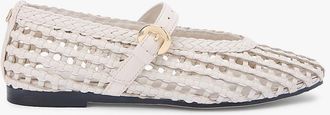 Tommy Hilfiger Womens Woven Leather Mix Mary Jane Flat - White - US 6.5 / EU 37