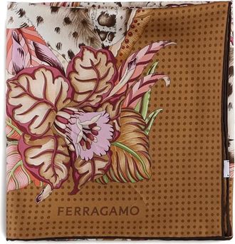 Ferragamo Sjaal met bloemenprint - Bruin