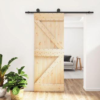 Berkfield Home Sliding Door with Hardware Set 70x210 cm Solid Wood Pine in Brown