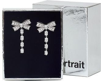 Self Portrait Silver-Plated Brass Crystal Bow Drop Earrings