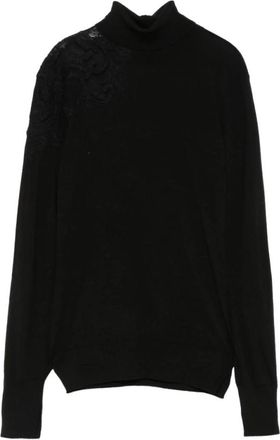 Ermanno Scervino Fijngebreide coltrui met bloemenkantpanelen - Dames - Coltruien - Zwart - M - Truien & Vesten