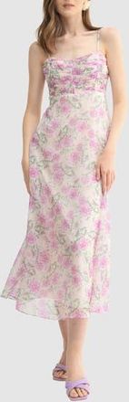 Lush Floral Shirred Bodice A-Line Midi Dress in Lavender Cream at Nordstrom Rack, Size Medium