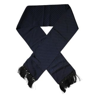 Dolce & Gabbana Silky Scarves, male, Blue, Size: ONE SIZE Dark Blue Fringes Neck Wrap Scarf