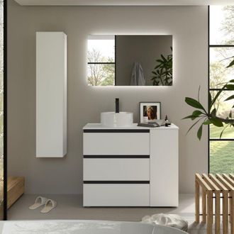 Cygnus Bath Mueble De Ba&ntilde;o Bequia Plus Metal 3c 90cm Blanco Mate Lavabo Sobre Encimera Porcelana Lado Reversible