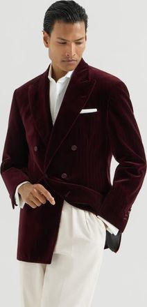 Brunello Cucinelli Cotton chalk stripe velvet one-and-a-half breasted tuxedo jacket with peak lapels in Bordeaux at Nordstrom, Size 50