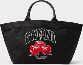 Ganni Womens Cherries recycled cotton XXL Tote Bag