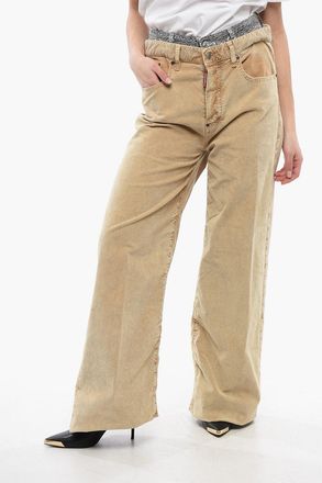 Dsquared2 Pantaloni 5 Tasche in Velour a Coste con Dettaglio in Denim Borchiato Dsquared2