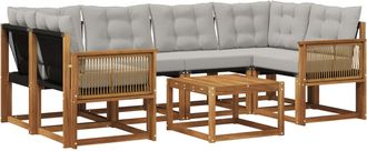 vidaXL Conjunto De Sof&aacute;s De Exterior 7 Uds. Natural Y Gris Claro Vidaxl