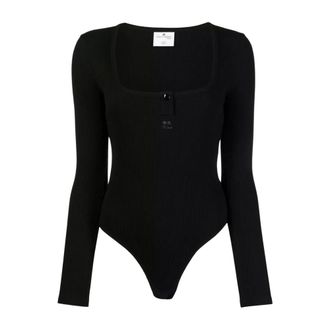 Courr&egrave;ges Body, female, Black, Size: M Logo-patch Ribbed Bodysuit