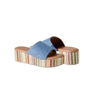 Diba Womens Rock Steady Platform Wedge Heel In Blue Denim