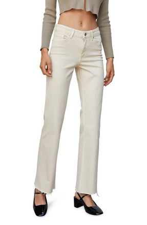 Mango Raw Hem Mid Rise Flare Jeans in Ecru at Nordstrom, Size 12