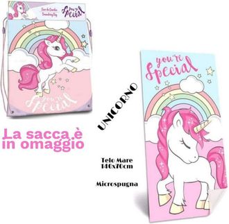 Trade Shop Trade Shop - Telo Mare In Cotone Unicorni + Sacca In Omaggio Asciugamano Mare Piscina Bambine