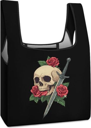 Generic Sword Skull Shopping Bag Reusable Grocery Tote Bag Foldable Handbag for Travel Picnic