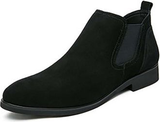 Generic Suede Chelsea Boots for Men Western Boots Ankle Boot Casual Dress Slip on Walking and Comfort Casual Business Shoes,Black,7.5 UK