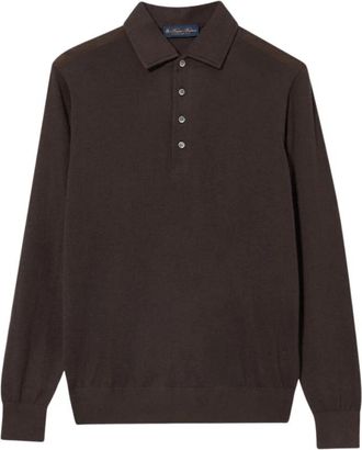 Brooks Brothers Wol-kasjmier Poloshirt - Heren - Ronde hals truien - Bruin - XL - Wol - Truien & Vesten