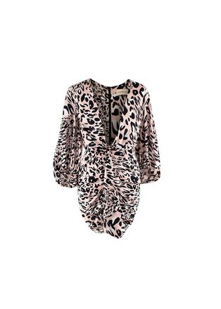 Alexandre Vauthier pink leopard print silk draped mini dress Size XXS
