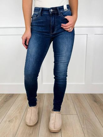 Judy Blue Haven Mid-Rise Thermal Skinny Jeans In Dark Wash Denim