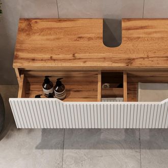 Vicco Mueble Bajo Lavabo Lotta, Roble/rayas Blancas, 99.4 X 62.5 Cm Con 2 Cajones, Vicco