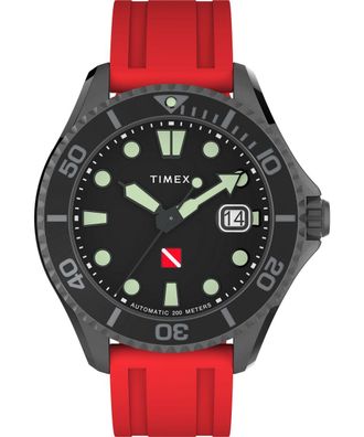 Timex Deep Water Tiburon Automatic Mens Red Watch TW2W21000 Rubber - One Size