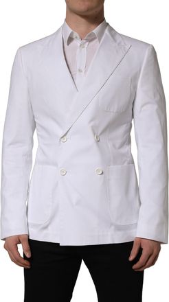 Dolce & Gabbana Mens White Cotton Double Breasted Blazer Jacket Elastane Clothing