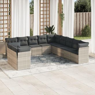 vidaXL Set De Sof&aacute;s De Jard&iacute;n 11 Pzas Y Cojines Rat&aacute;n Sint&eacute;tico Gris Vidaxl