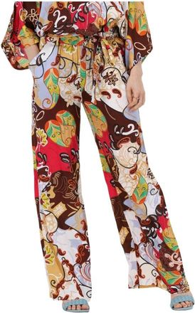 Summum Festival Print Viscose Satijnen Broek - Dames - Wijde Broeken - Veelkleurig - XS - Satijn - Broeken