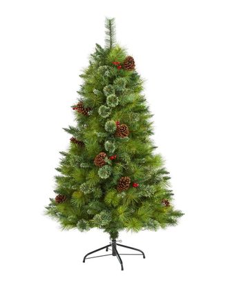 Nearly Natural 5Ft Montana Mixed Pine Artificial Christmas Tree With Pine Cones, Berries & 510 Bendable Branches