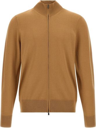 HUGO BOSS Cardigan van scheerwol - Heren - Vesten - Bruin - S - Wol - Truien & Vesten