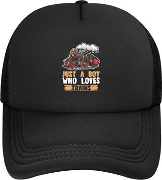 Generic Premium Mesh Cap Just A Boy Who Loves Trains Plain Hat Classic Trucker Caps for Activities Golf Tennis
