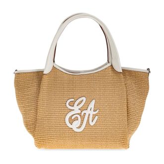 Emporio Armani Tote Bags, female, Beige, Size: ONE SIZE Medium Woven-Design Tote Bag