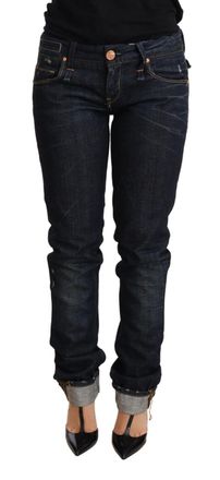 Acht Donkerblauwe Katoenen Slim Fit Jeans