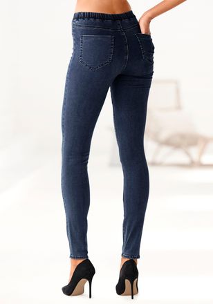 Buffalo Jeggings BUFFALO, Damen, Gr. 34, N-Gr, blau (jeansblau), Strick, Obermaterial: 69% Baumwolle, 21% Polyester, 8% Viskose, 2% Elasthan, unifarben, figur
