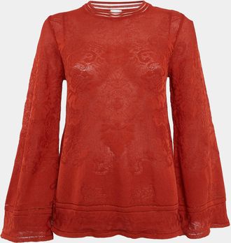 M Missoni Rust Orange Patterned Knit Round Neck Top