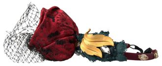 Dolce & Gabbana Womens Red With Multicolor Rose Silk Crystal Netted Logo Diadem Headband Accessory