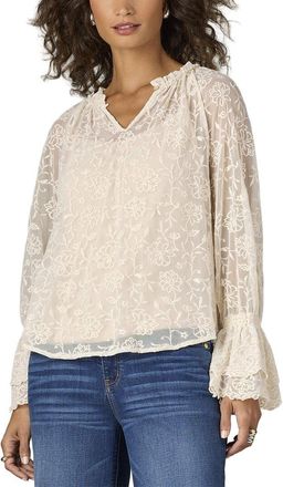 Wit & Wisdom Wit & Wisdom Long Double Flounce Sleeve Ruffle Neck Top