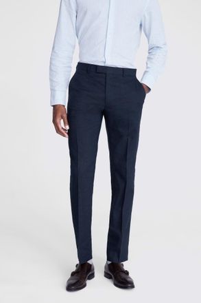 Moss Slim Fit Navy Matte Linen Trousers