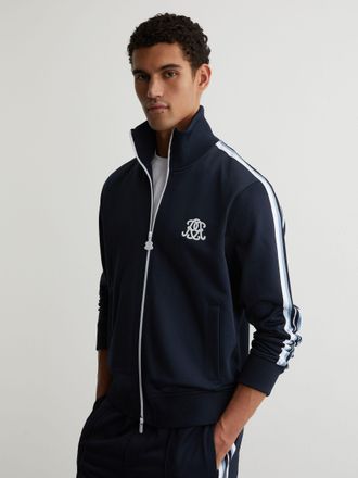 Reiss Navy Monogram Relaxed Dual-zip Track Jacket, Xxl