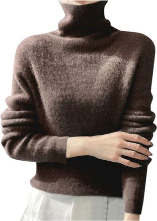 Generic High Neck Jumpers for Women Wool Sweater for Women Long Sleeve Knitted Tops Ladies Fall and Winter Warm Sweater Coffee