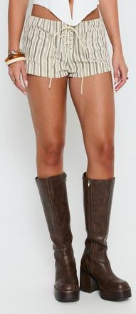 Princess Polly Ronnee Lace Up Striped Shorts in Cream Stripe at Nordstrom, Size 10
