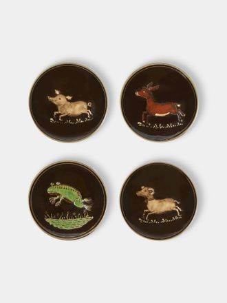 Poterie d'&Eacute;vires Animals Hand-Painted Ceramic Plates - 5.5in/14cm (Set of 4)