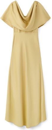 Mango Drape Neck Satin Maxi Dress in Beige at Nordstrom, Size 10