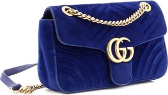 Gucci GG Marmont Flap Bag Matelasse Velvet Small shoulder bag - Blauw