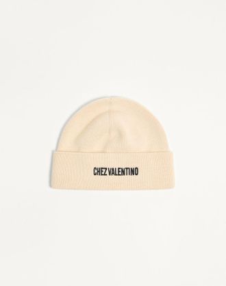 Valentino Garavani Beanie Knitted Chez Valentino In Lana Uomo PANNA UNI