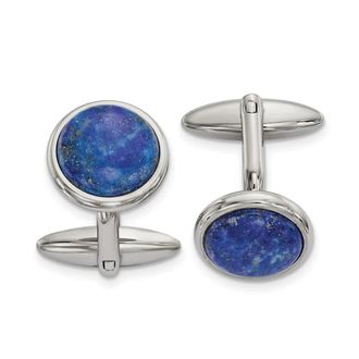 Diamond2Deal Stainless Steel Polished Lapis Circle Cufflinks