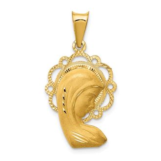 Diamond2Deal 14k Yellow Gold Satin and Diamond-cut Virgin Mary Scalloped Edge Pendant