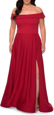 La Femme Off The Shoulder Plus Size Dress with Leg Slit in Red at Nordstrom, Size 18W
