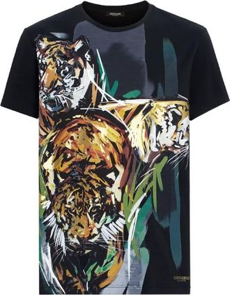 Roberto Cavalli Tiger Print Cotton T-Shirt, Size X-Large